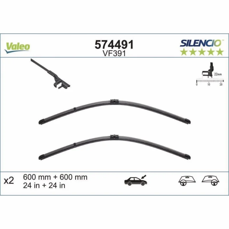 Pióra wycieraczek przód Valeo Silencio Flat do Mercedes Klasa E T-Modell S212 kombi 08.2009-02.2014 polaczenie boczne 2008-2014 - 600 mm & 600 mm (2 szt) Tylko do końca tygodnia