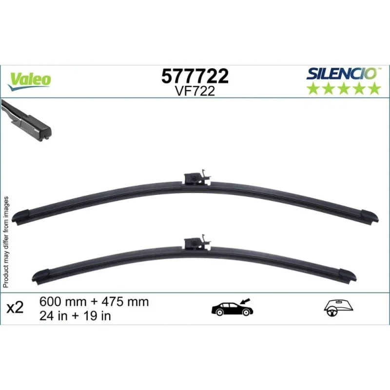 Nowość Pióra wycieraczek przód Valeo Silencio Flat do Mercedes Klasa A W176 hatchback 07.2015-05.2018 polaczenie oryginalne 2015-2018 - 600 mm & 475 mm (2 szt)