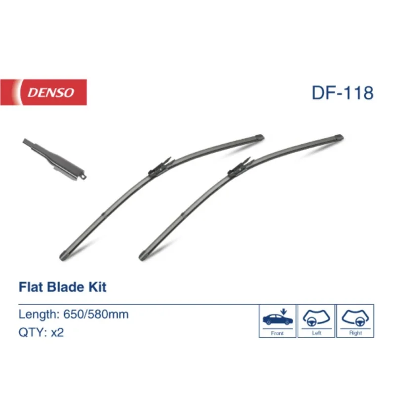 Obniżka ceny Pióra wycieraczek przód Denso Flat do Mercedes Klasa A W169 hatchback 2004-2012 - 650 mm & 580 mm (2 szt)