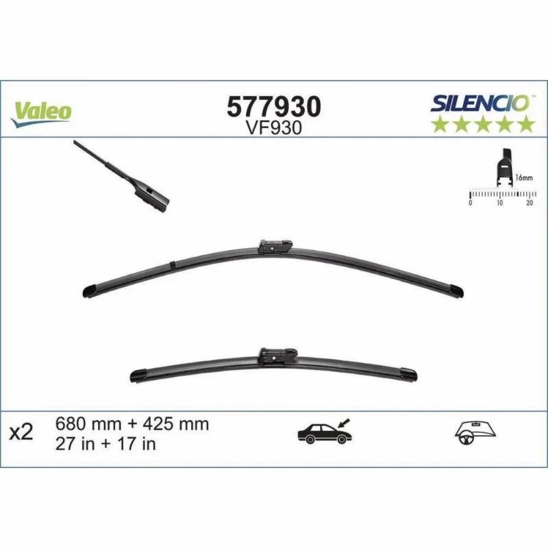 Tylko dziś Pióra wycieraczek przód Valeo Silencio Flat do Citroen C5 Aircross 1 SUV 2018-2025 - 680 mm & 400 mm (2 szt)