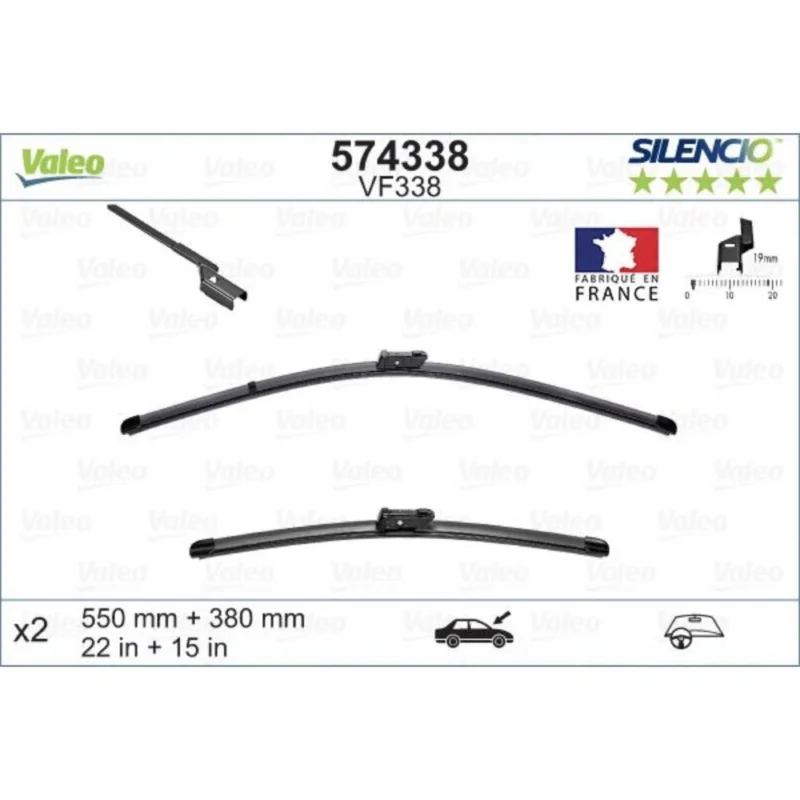 Promocja Pióra wycieraczek przód Valeo Silencio Flat do Fiat Idea minivan 04.2008-12.2012 polaczenie przycisk 2008-2012 - 550 mm & 380 mm (2 szt)
