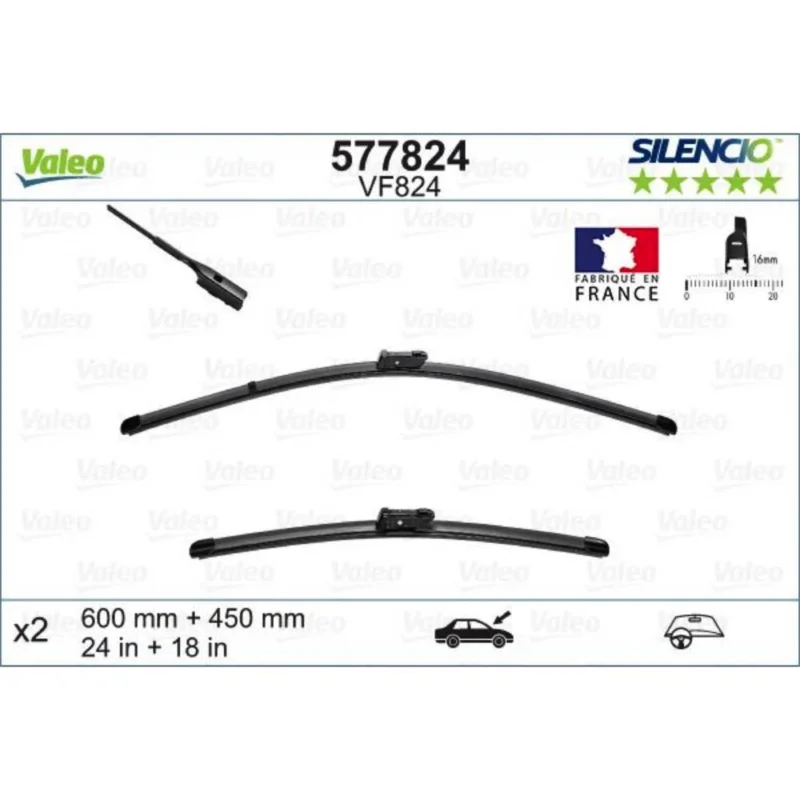 Pióra wycieraczek przód Valeo Silencio Flat do Dacia Bigster R1310 SUV 2024- - 600 mm & 450 mm (2 szt) Łatwy zwrot