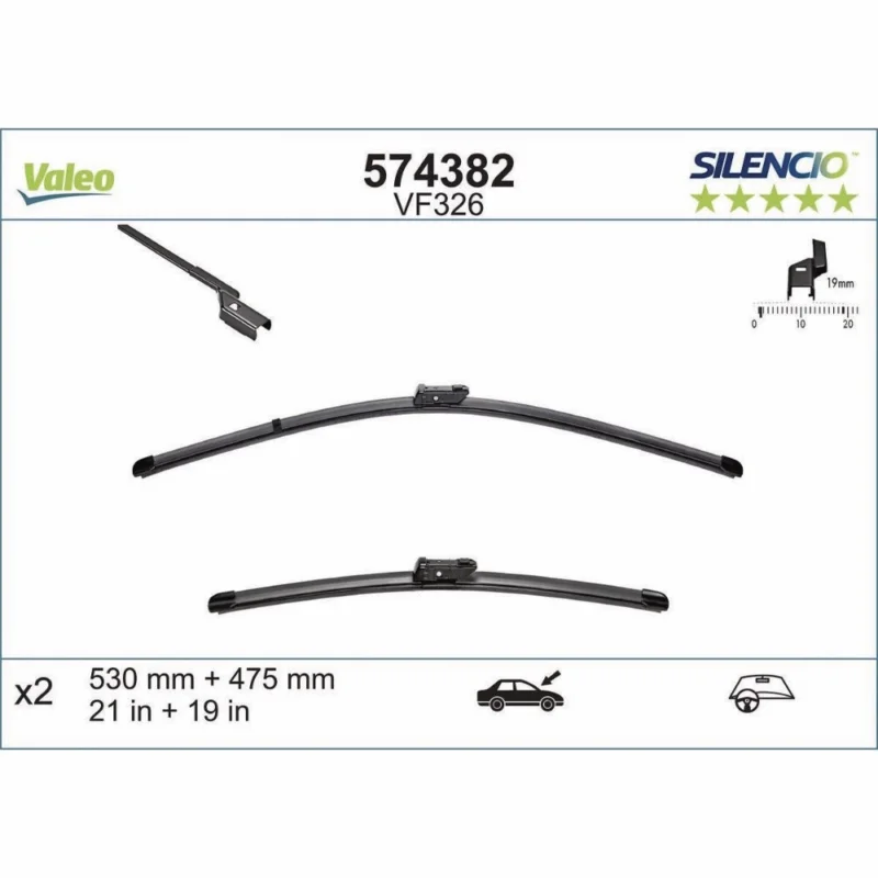 Sprawdź teraz Pióra wycieraczek przód Valeo Silencio Flat do SEAT Cordoba 2 6L2 sedan 05.2006-11.2009 polaczenie przycisk 2006-2009 - 530 mm & 475 mm (2 szt)