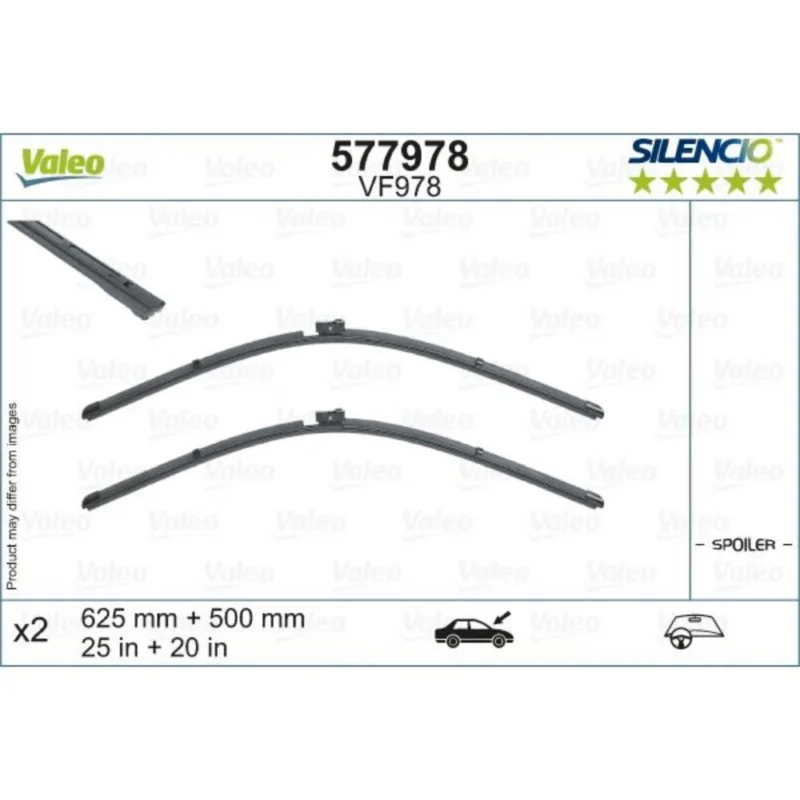 Hit cenowy Pióra wycieraczek przód Valeo Silencio Flat do Audi A6 Avant C8 kombi zawiera zintegrowane dysze spryskiwaczy 2018- - 625 mm & 500 mm (2 szt)