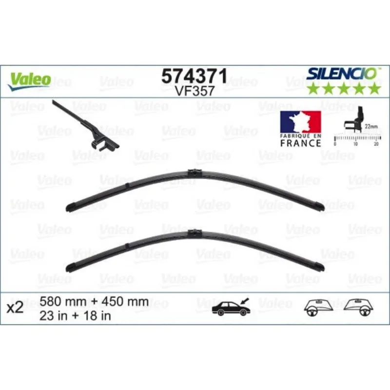 Pióra wycieraczek przód Valeo Silencio Flat do Alfa Romeo Brera coupe 2006-2010 - 580 mm & 450 mm (2 szt) Do wyczerpania zapasów
