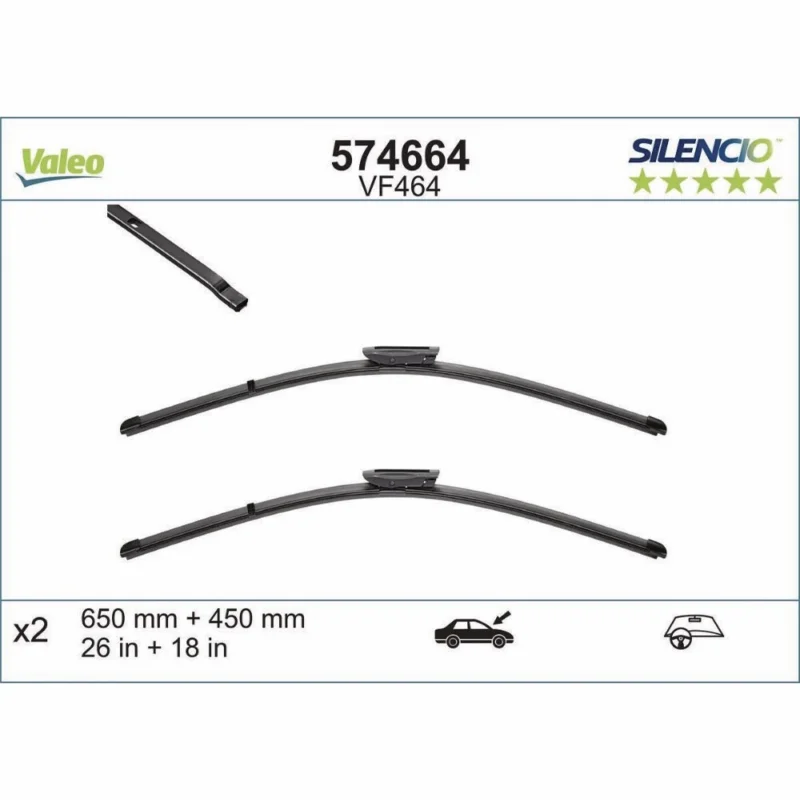 Pióra wycieraczek przód Valeo Silencio Flat do Citroen Nemo A9 hatchback 2008-2021 - 650 mm & 450 mm (2 szt) Szybka wysyłka