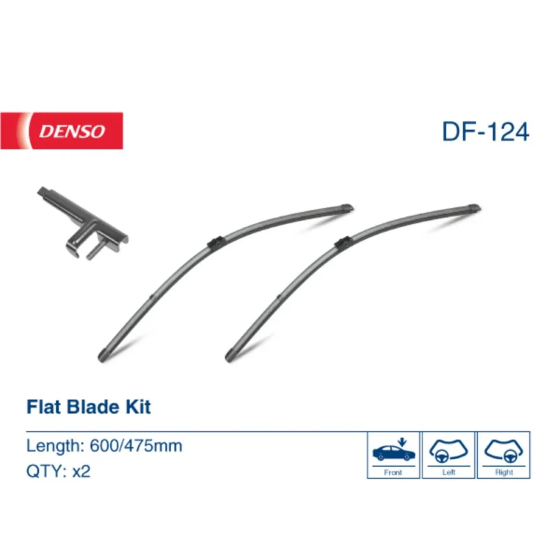 Pióra wycieraczek przód Denso Flat do BMW Seria 3 E90 sedan 03.2005-08.2009 polaczenie boczne 2005-2009 - 600 mm & 475 mm (2 szt) Do wyczerpania zapasów