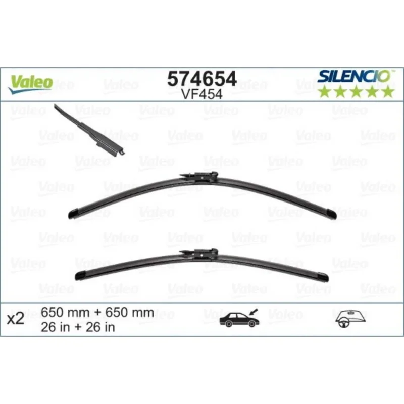 Zniżka Pióra wycieraczek przód Valeo Silencio Flat do SEAT Leon 2 hatchback 1P1 07.2005-02.2009 metalowa tylna wycieraczka 2005-2009 - 650 mm & 650 mm (2 szt)