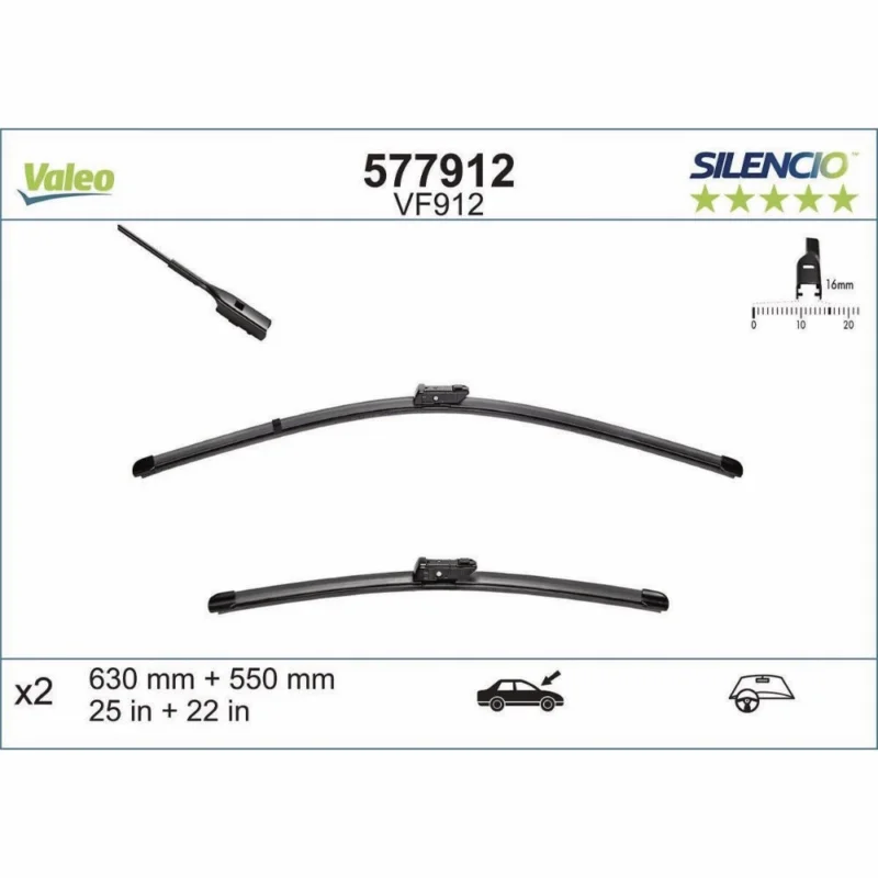 Darmowy zwrot Pióra wycieraczek przód Valeo Silencio Flat do VW Touareg III 3 CR7 SUV 2018- - 630 mm & 550 mm (2 szt)