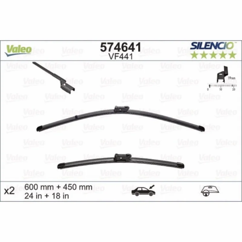 Pióra wycieraczek przód Valeo Silencio Flat do VW Caddy III 3 Van 11.2006-05.2015 2 drzwi z tylu | polaczenie przycisk | metalowa wycieraczka tylna 2006-2015 - 600 mm & 450 mm (2 szt) Szybka wysyłka